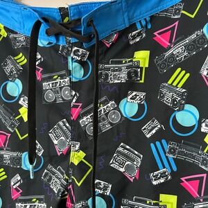 Dixxon Board Shorts Mens 48 Black Retro 80s 90s Boombox Stay Livin Loud
